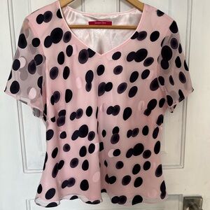 Jacques Vert Pink and Black Polka Dot Blouse
